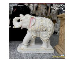 White Marble Elephant Statue for Prosperity & Luck