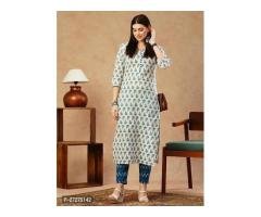 Fancy Cotton Blend Printed Kurta Bottom Set For Women